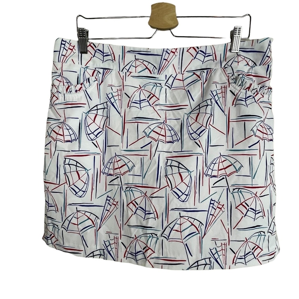 Izod Golf White Blue Red Turquoise Umbrella Print Skort‎ Skirt Sz 18 Picklebball